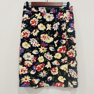 VTG Liz Claiborne Collection 8 Black Floral Cottagecore A-Line Short Wrap Skirt*